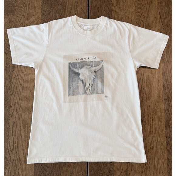 Anine Bing Lili Walk With Me Tee Women’s Size L Ivory Graphic Crew Neck Logo - Picture 3 of 12